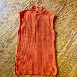 Vintage 70s Sleeveless Ribbed Orange Knit Top with Zipper Closure